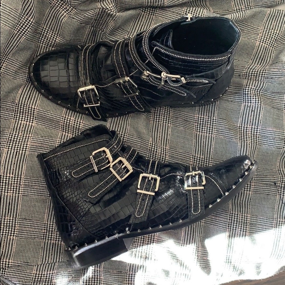 Schutz Croc Embossed Studded Boots